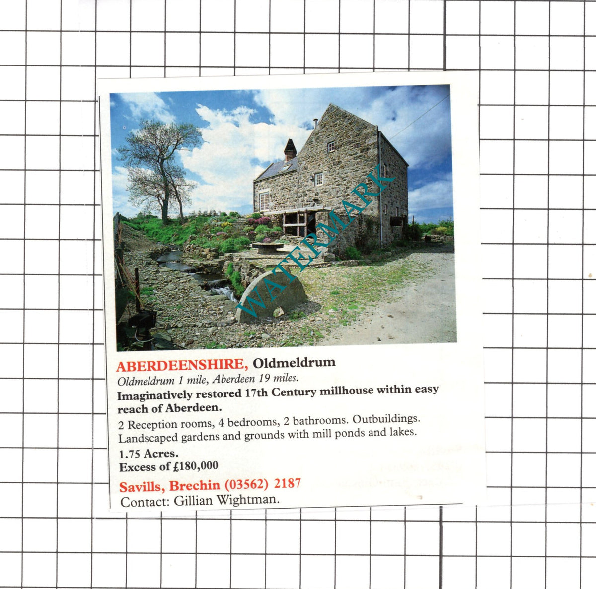 Oldmeldrum Aberdeenshire  Mill House Sale Advert -   1991 Clipping