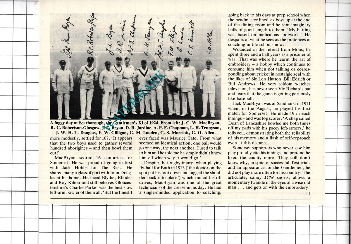 Jack MacBryan Cricketer Cricket  - 1982 Article