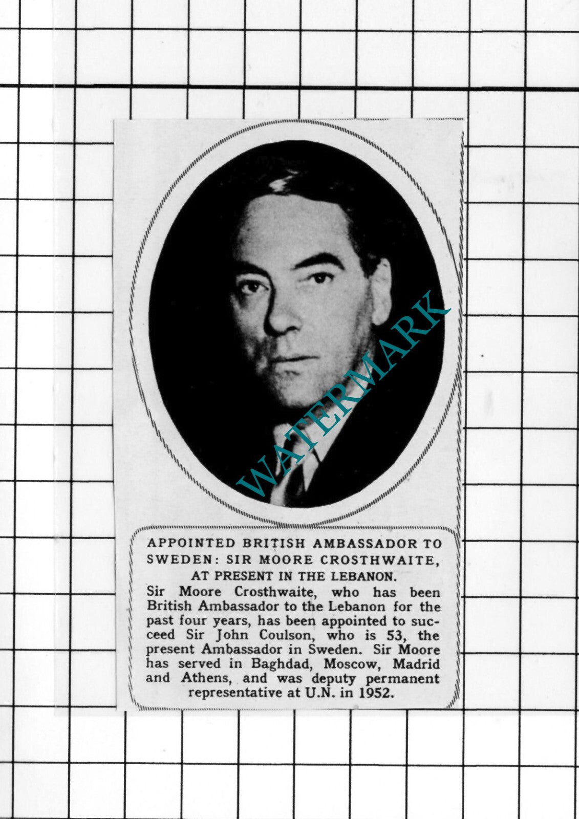 Sir Moore Crosthwaite - 1963 Small Cutting