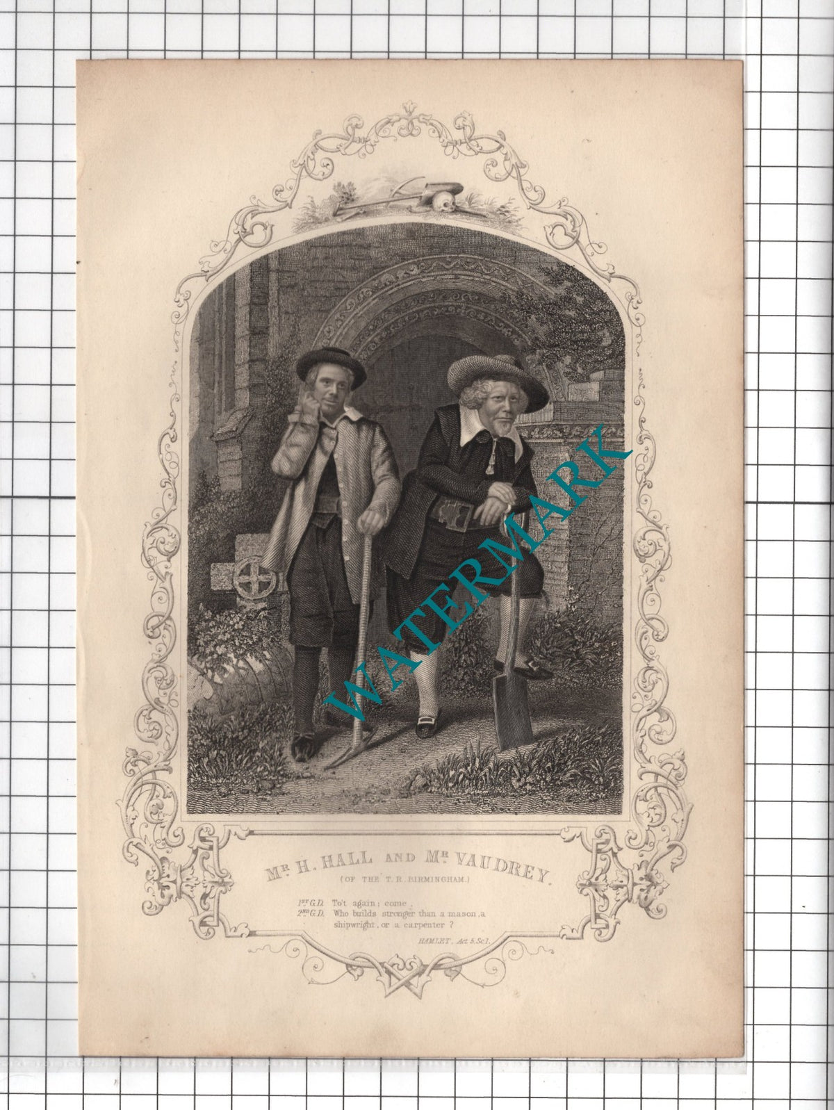 Mr H Hall Mr Vaudrey Actor Hamlet Act 5 Sc 1 William Shakespeare Print - c.1880
