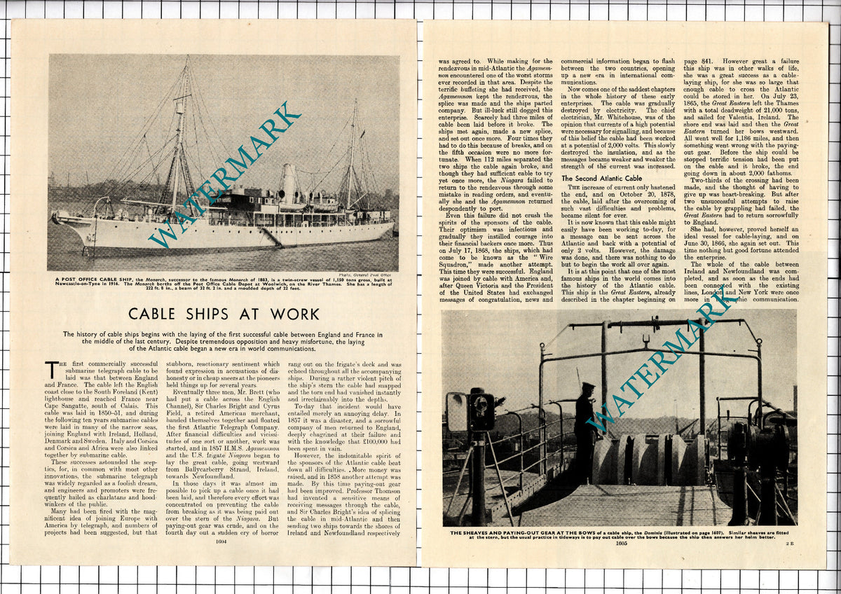 Cable Ships The Monarch Faraday Dominia  - c.1940's Article