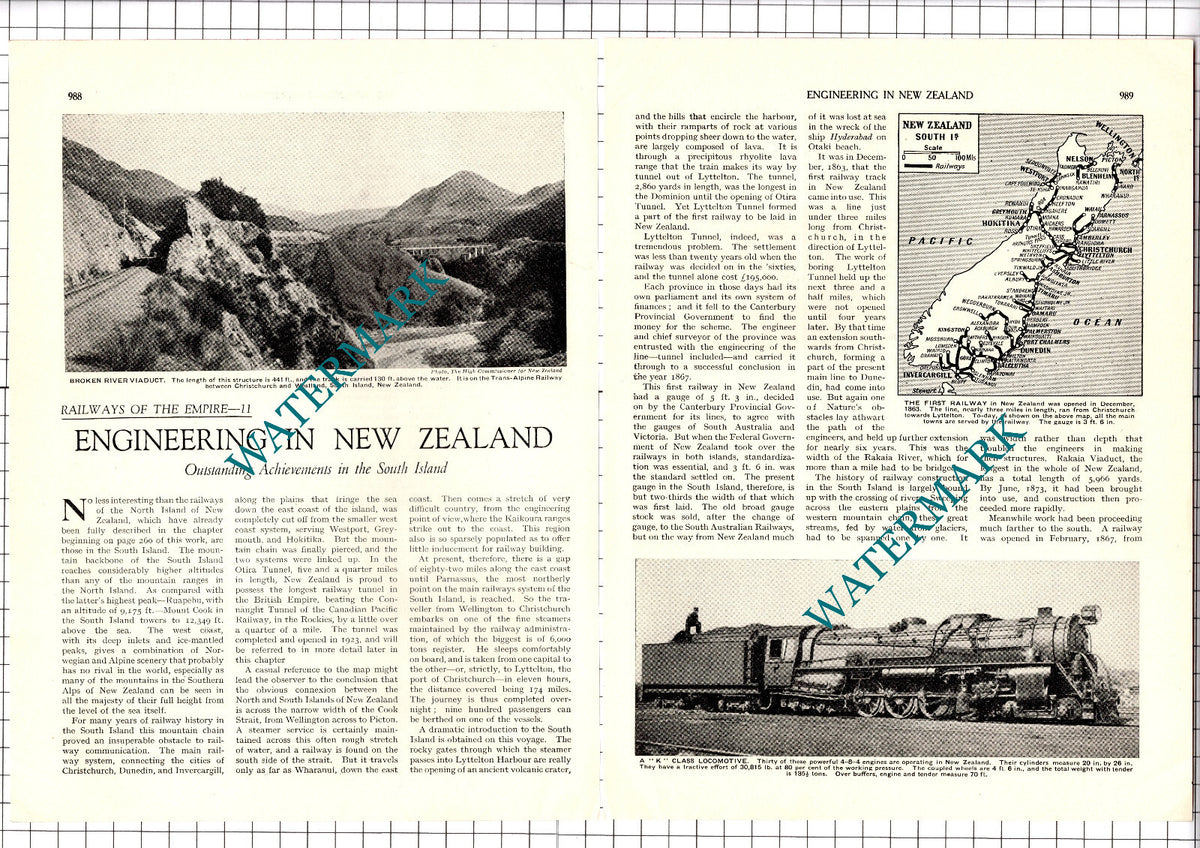 South Island New Zealand Railways  - 1930s Article / Print