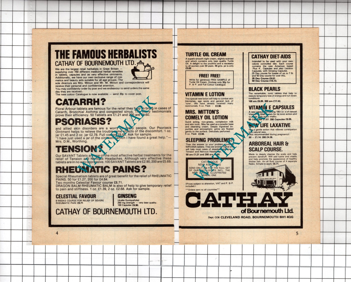 Cathay Of Bournemouth Ltd Two-Part Advert - 1988 Cutting