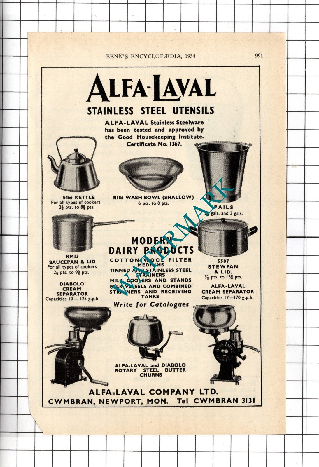 Alfa-Laval Company Cwmbran Newport   Lee and Wilkes Ltd Birmingham - 1954 Advert