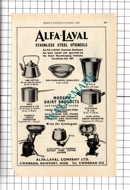 Alfa-Laval Company Cwmbran Newport   Lee and Wilkes Ltd Birmingham - 1954 Advert