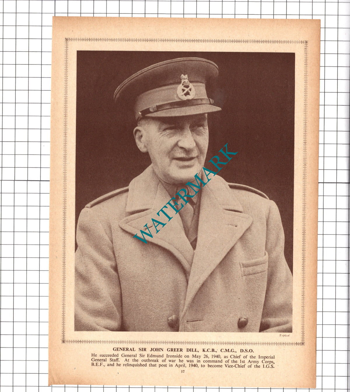 General Sir John Greer Dill - 1940 Clipping / Print