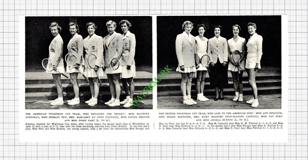 Wightman Cup Tennis  Ann Shilcock Pat Hird Margaret Du Pont  - 1954 Cutting