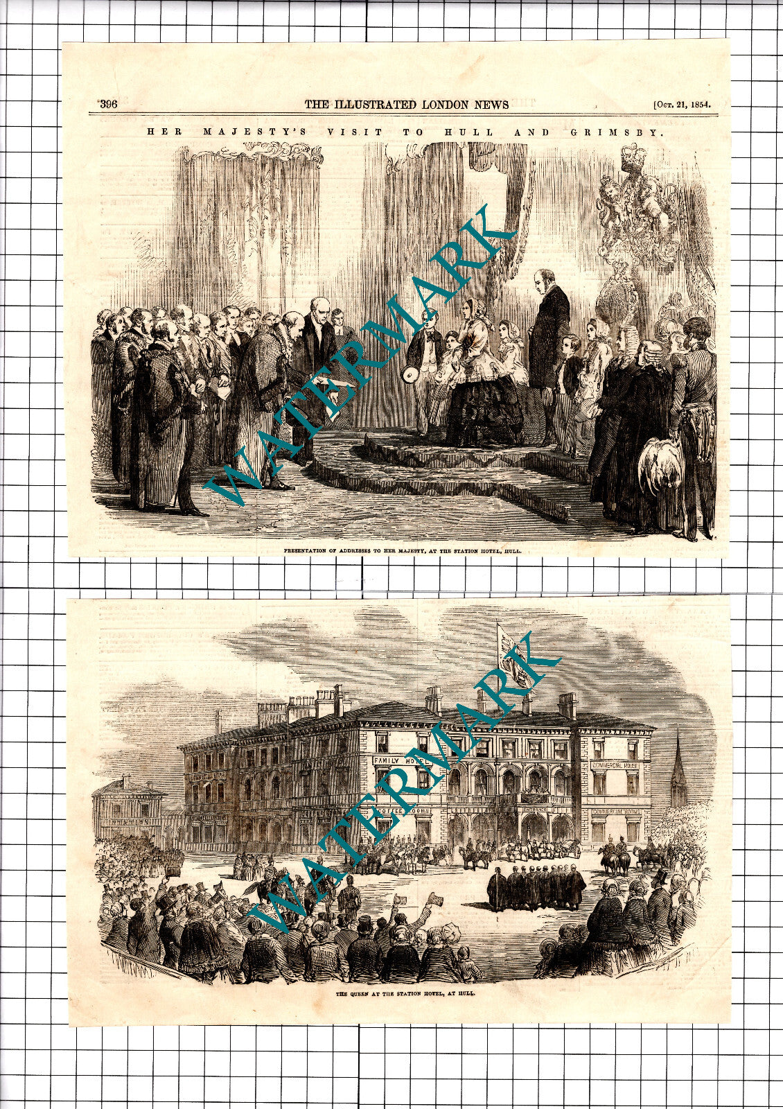 Station Hotel Hull Queen Victoria - 1854 Two-Part Clipping / Print