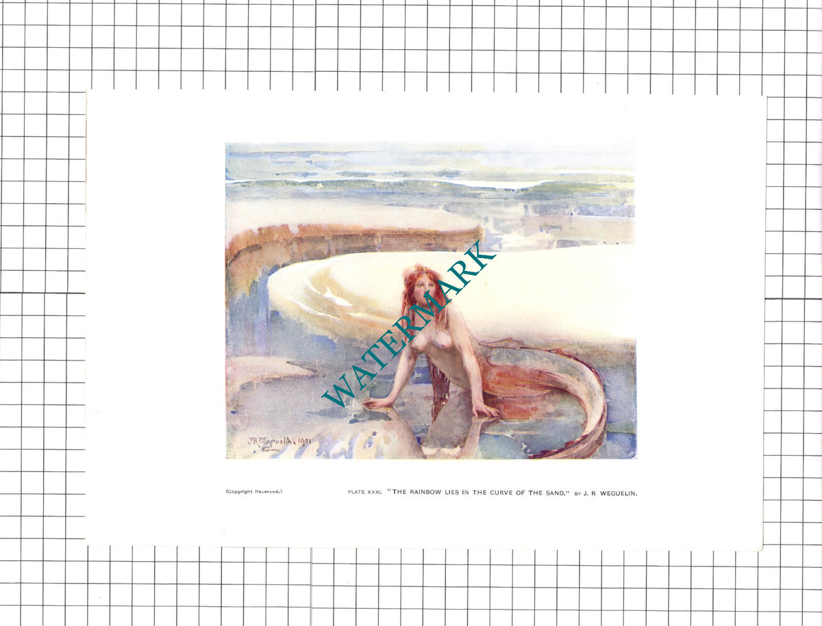 The Rainbow Lies In The Curve Of The Sand J R Weguelin Mermaid - 1904 Print