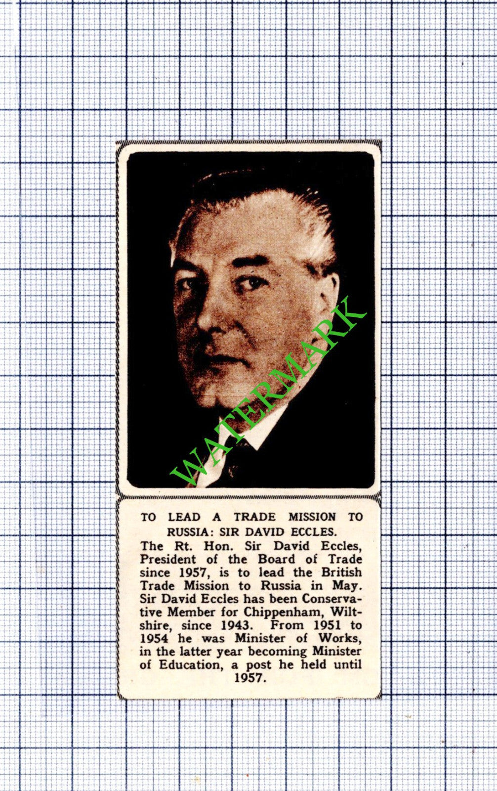 Sir David Eccles  - 1959 Small Cutting
