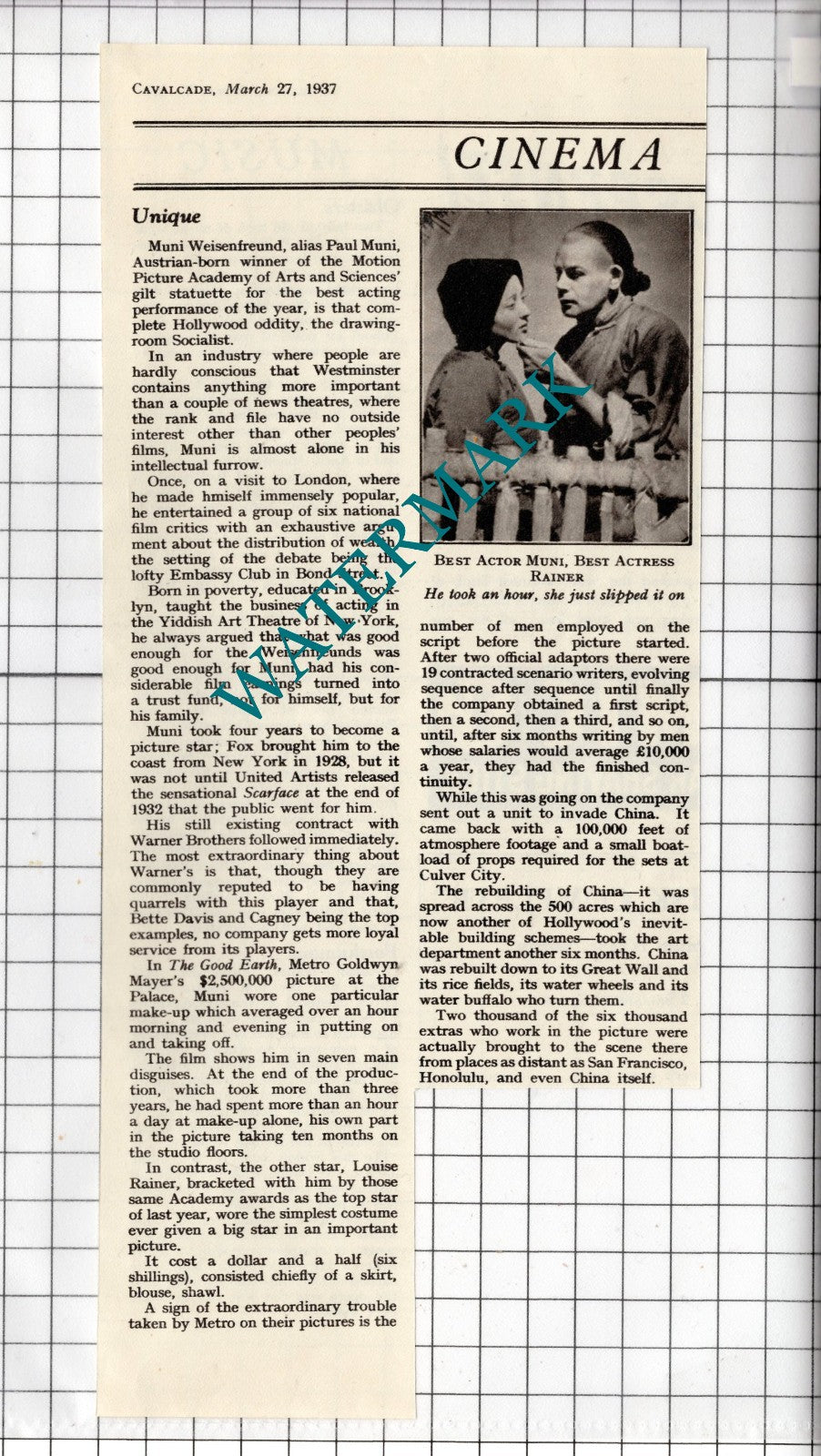 Muni Weisenfreund Paul Muni Actor Louise Rainer - 1937  Clipping
