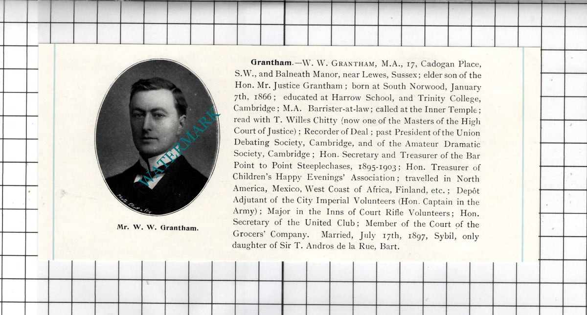 Mr W W Grantham Balneath Manor Lewes Sussex  - c.1905 Clipping