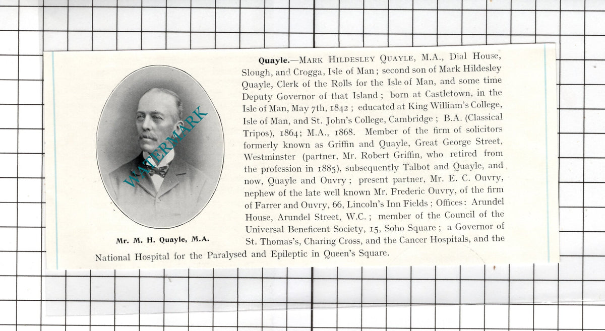 Mr Mark Hildesley Quayle Dial House Slough Crogga Isle Of Man - c.1905 Clipping