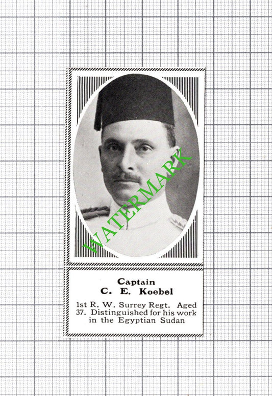 Captain C E Koebel 1st R W Surrey Regt WW1 -c.1918 SMALL Cutting