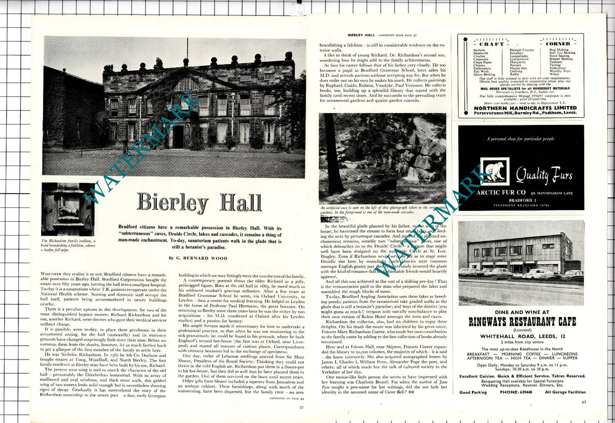 Bierley Hall Bradford Yorkshire Nicholas Richardson -   1956 Article