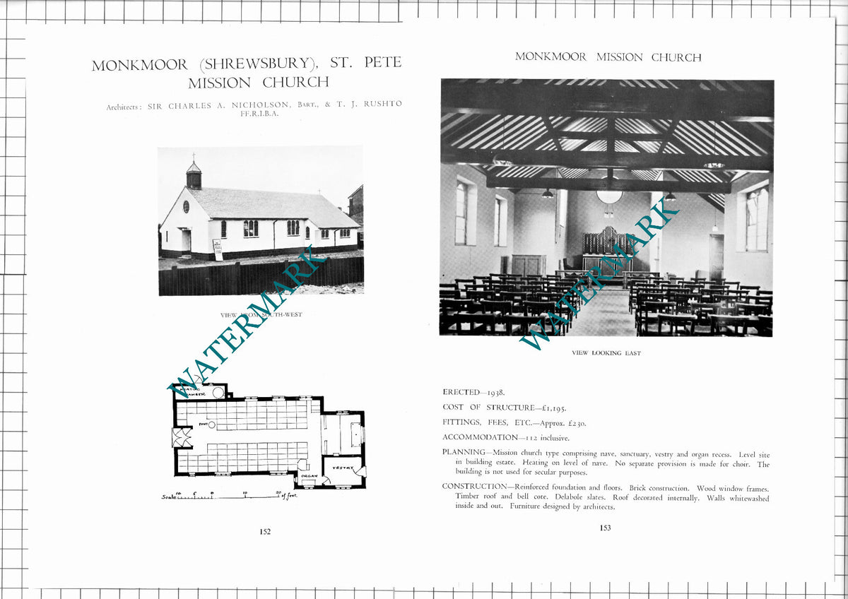 St Peter's Mission Church Monkmoor Shrewsbury  -c.1947 Article/ Print