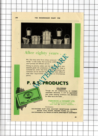 Parkinson & Sweaney Ltd Manchester / J B & S Lees Ltd West Bromwich 1948  Advert