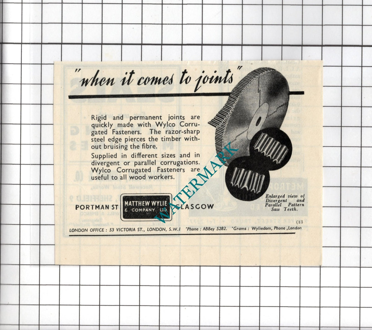 Matthe Wylie & Company Ltd Glasgow Scotland  Wylco-  1948 Small Advert