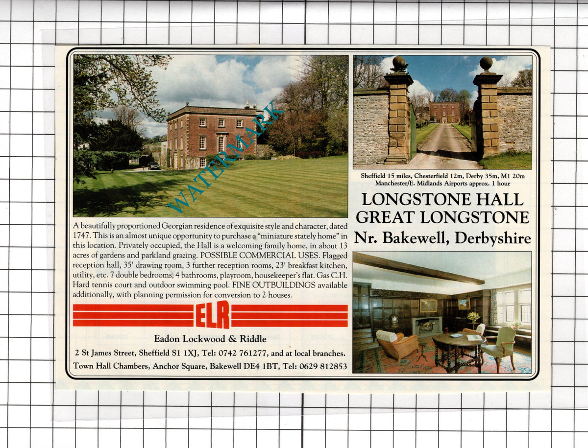Longstone Hall Great Longstone Derbyshire House Sale Advert    - 1991 Cutting