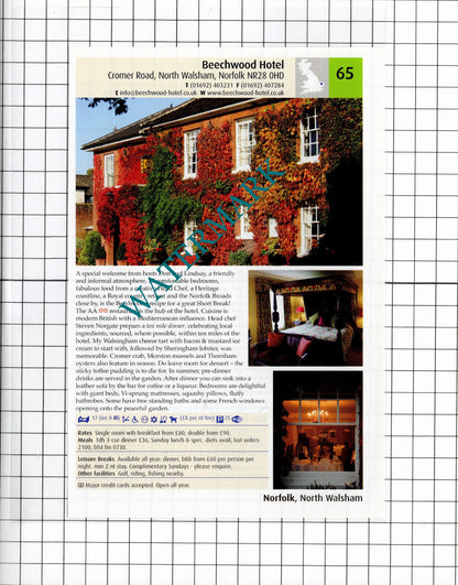 Beechwood Hotel North Walsham Norfolk / The Old Rectory Norwich  -2011 Advert