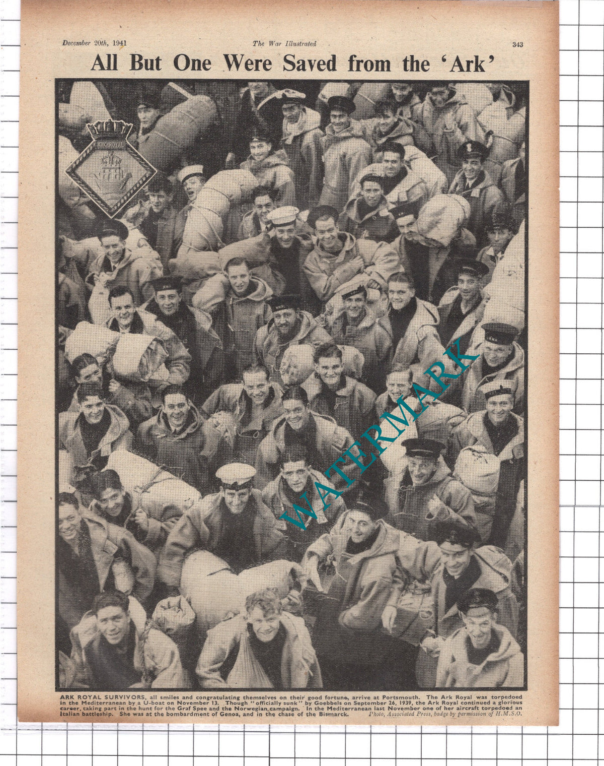 Ark Royal Survivors  - 1941 Clipping