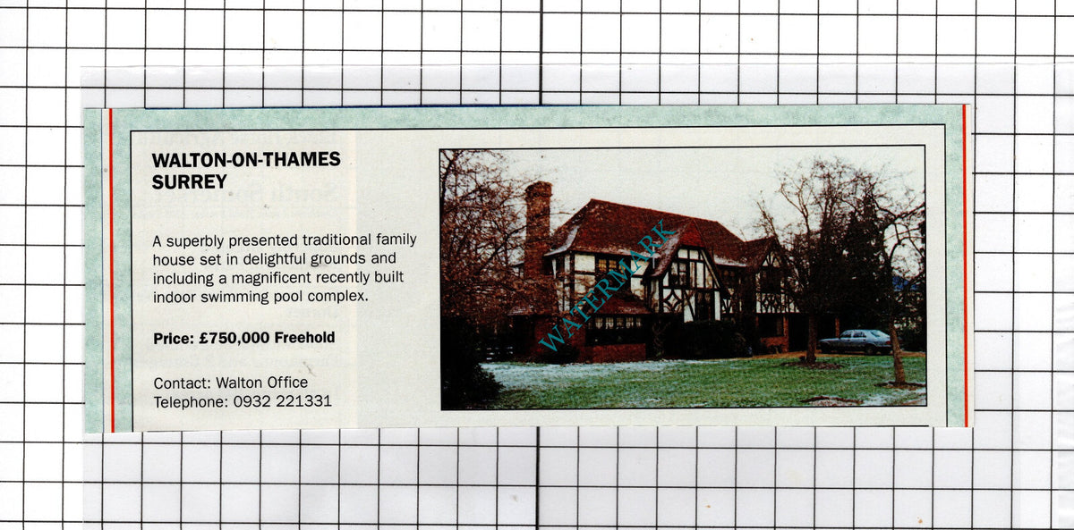 Walton-on-Thames Surrey House Sale Advert - 1991 Cutting