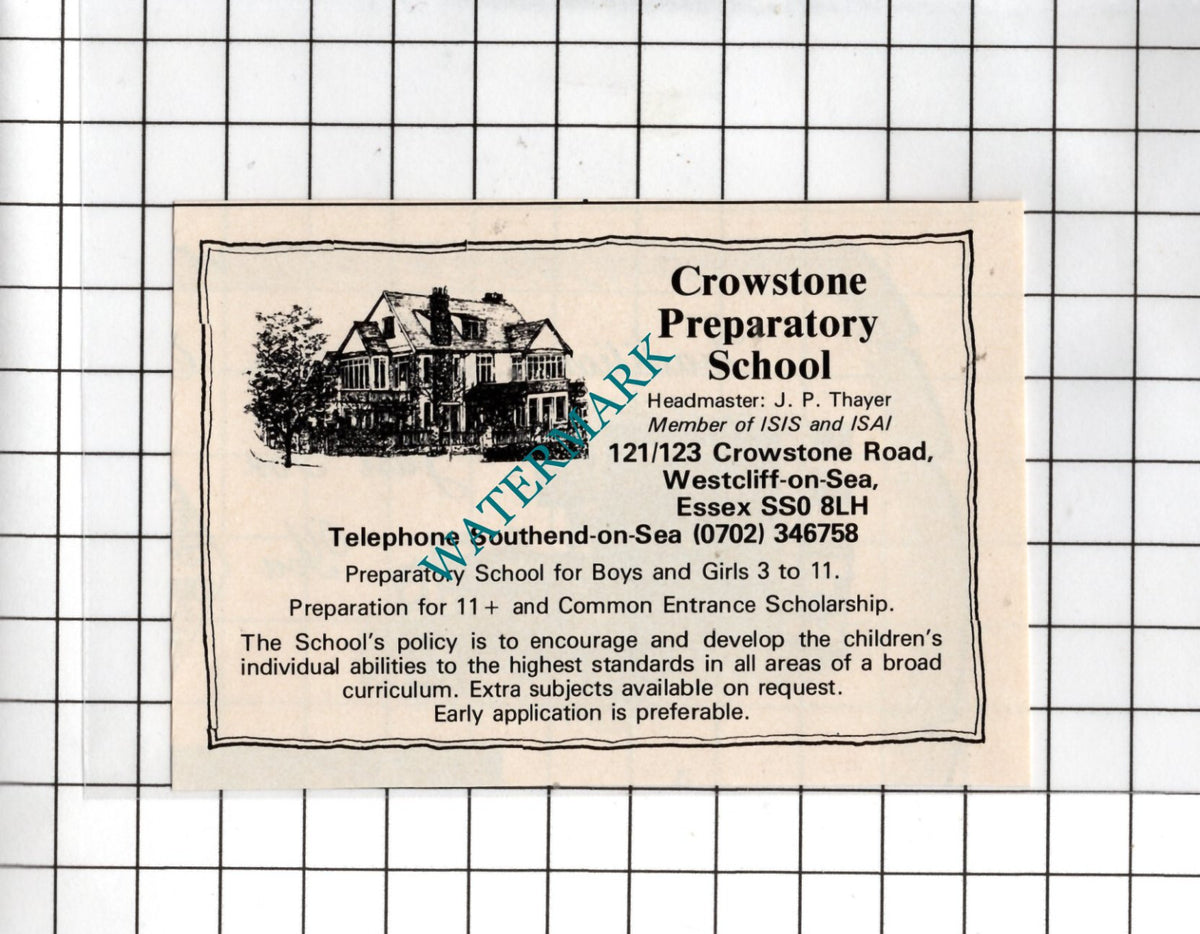 Crowstone Preparatory School Westcliff-on-Sea Essex Thayer  - 1984 Small Advert