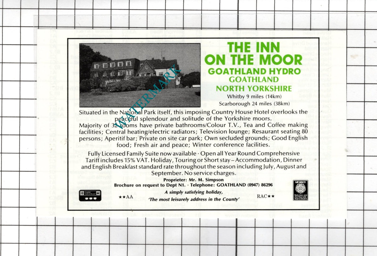 The Inn On The Moor Goathland North Yorkshire Simpson - c.1980  Advert