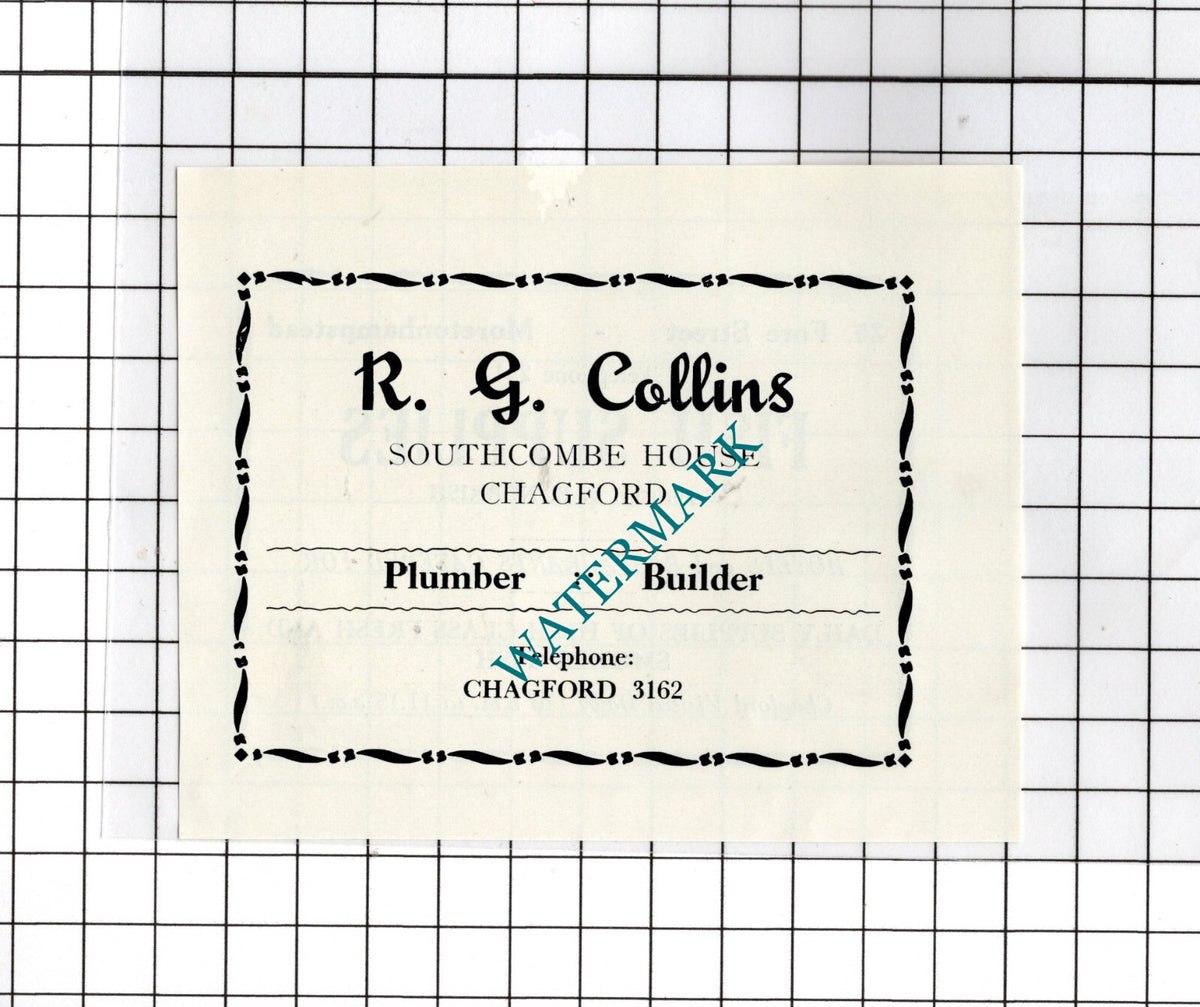 R G Collins Plumber Chagford Devon /  S E Norrish Fish    -c.1940s Small Advert