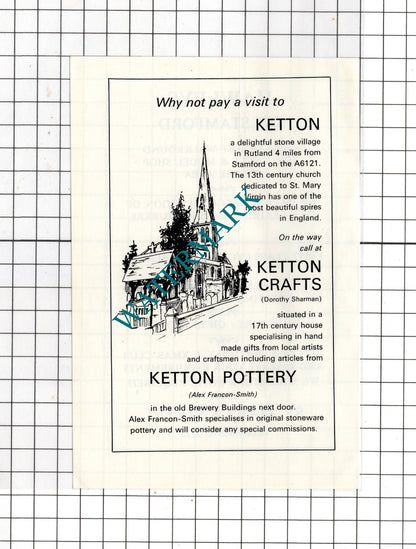 Ketton Rutland Tourism / Hawleys Of Stamford Lincolnshire -  1974 Advert