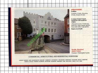 Ludlow Shropshire / Cavendish Suffolk House Sale Advert - c.1991 Cutting