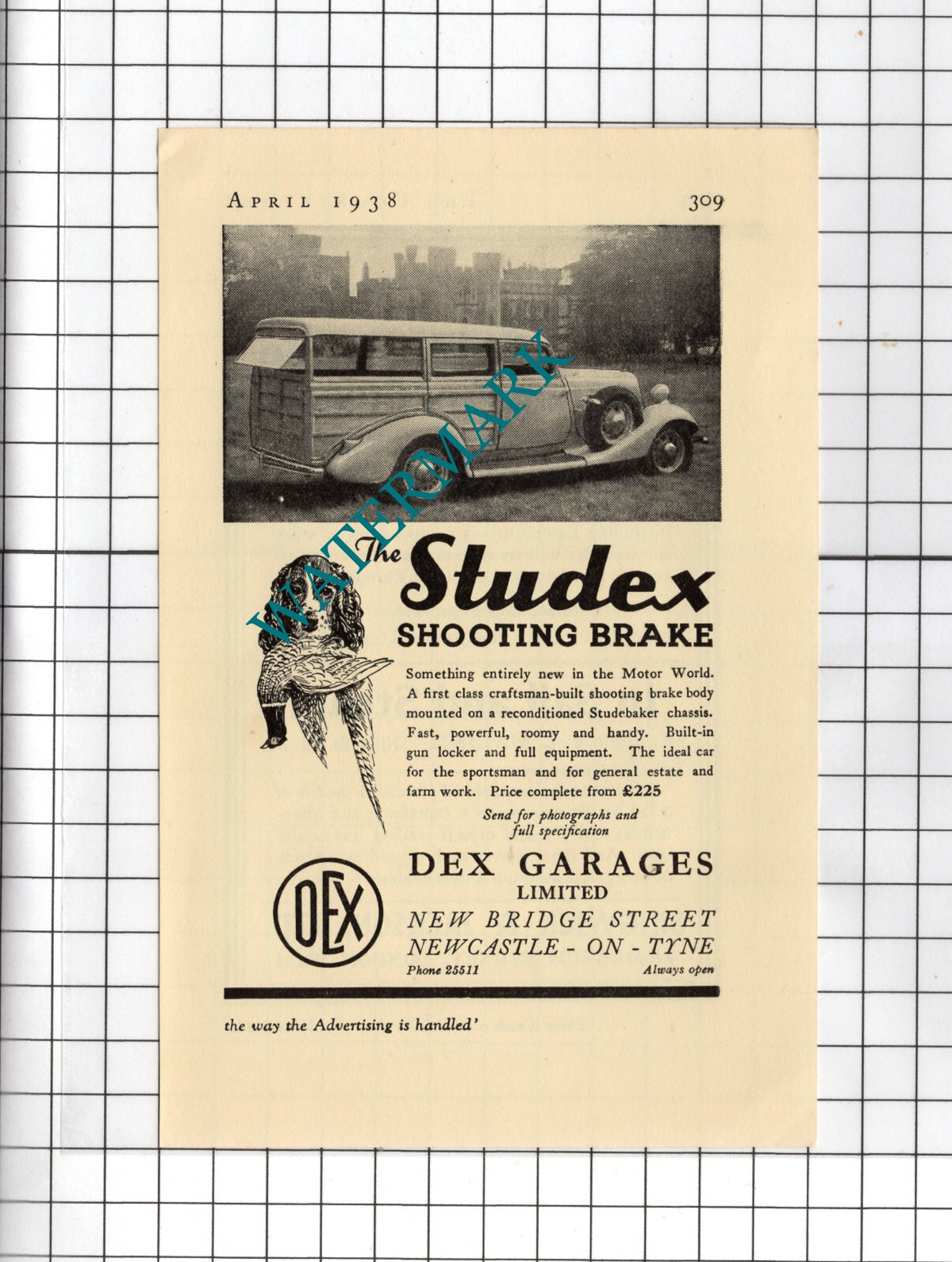 The Studex Shooting Brake Dex Garages Ltd Newcastle On Tyne -  1938 Small Advert