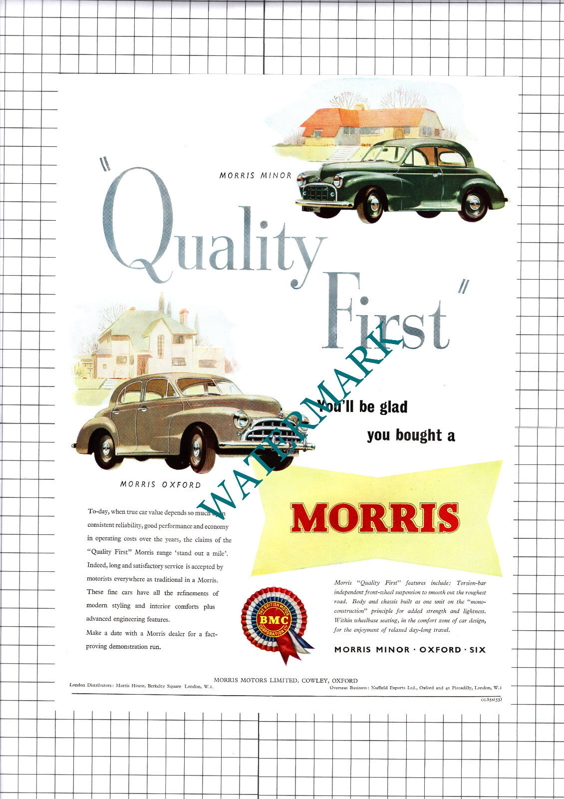 Morris Oxford Minor Car Advert - 1953 Cutting / Print
