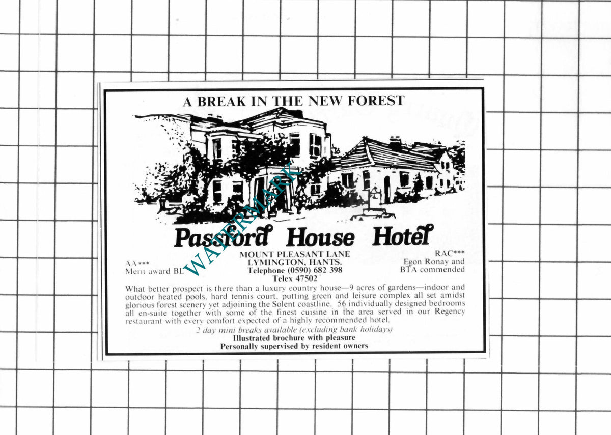 Passford House Hotel Lymington Hampshire SMALL Advert - 1990 Clipping / Print