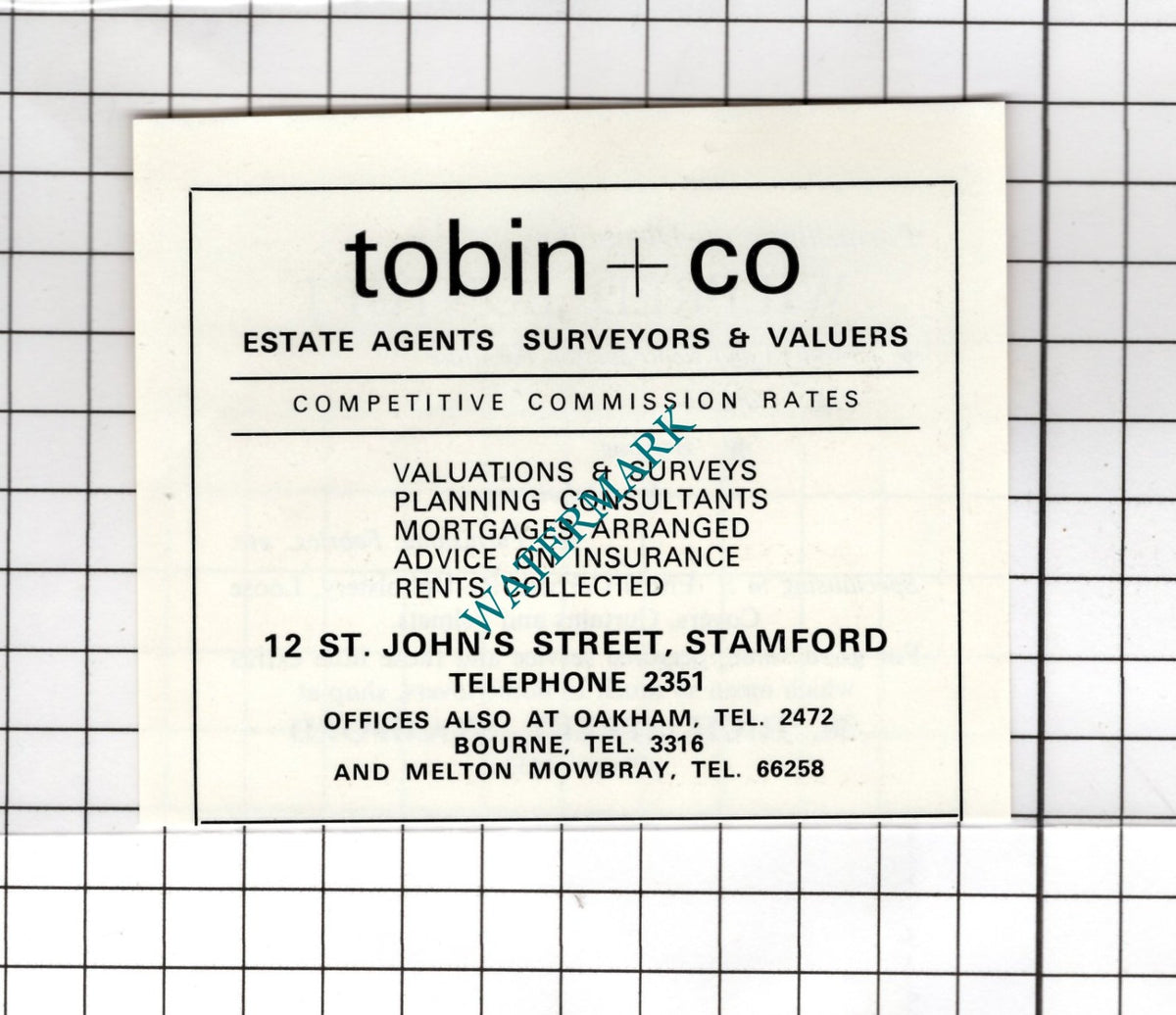 Wilfred Bontoft Stamford Lincolnshire / Tobin & Co Stamford - 1974 SMALL Advert