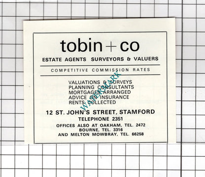 Wilfred Bontoft Stamford Lincolnshire / Tobin & Co Stamford - 1974 SMALL Advert