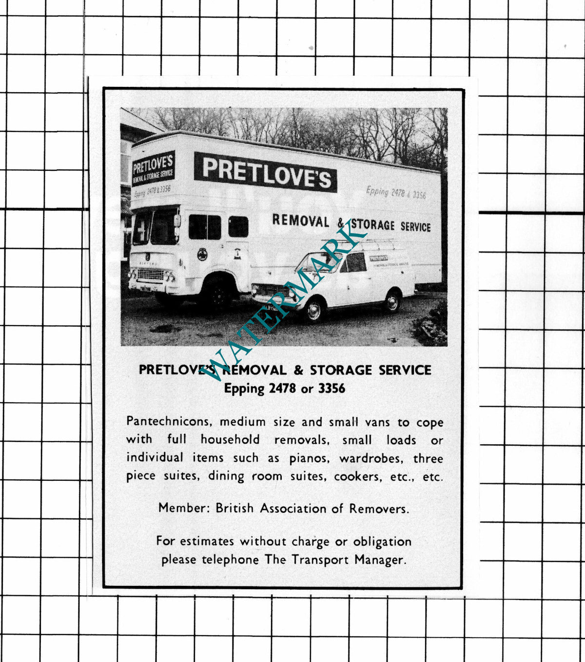 Pretlove's Removal Service Small Advert Pretlove - 1974 Clipping / Print