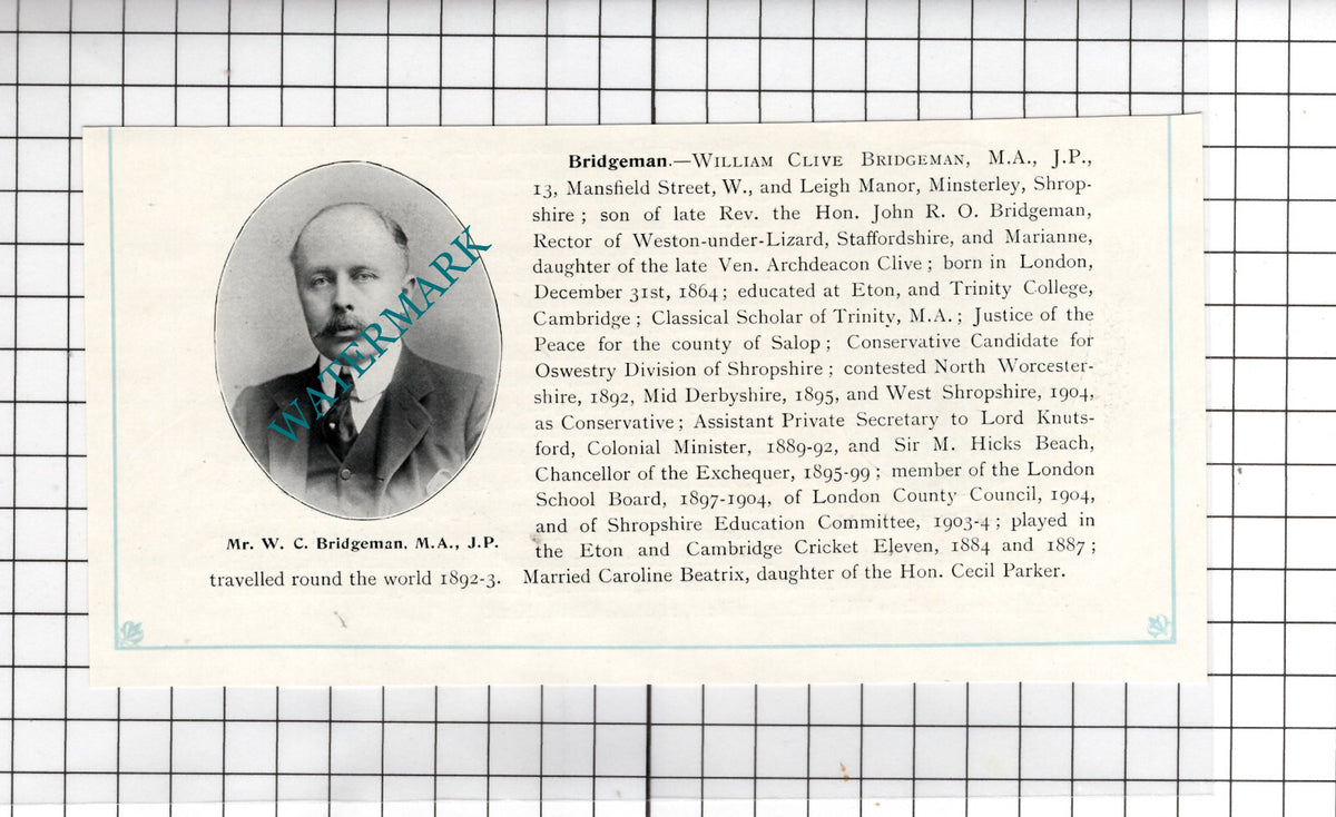 Thomas Bevan Stone Park Greenhithe  / William Clive Bridgeman - c.1910 Cutting