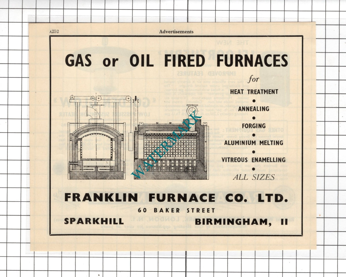 Franklin Furnace Co Ltd Birmingham / Radiant Heating Ltd London - 1951 Advert