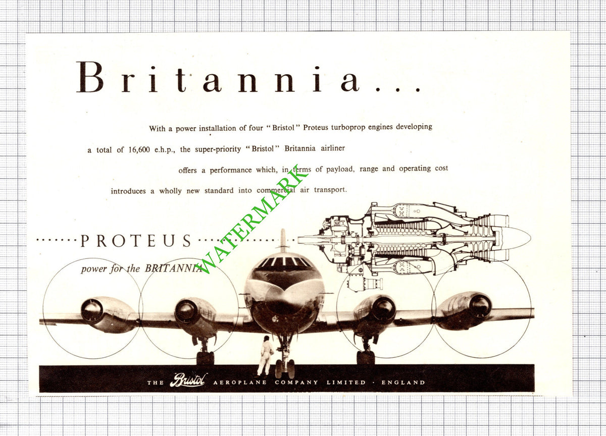 The Bristol Aeroplane Company Ltd Bristol Britannia Airliner Advert 1954 Cutting