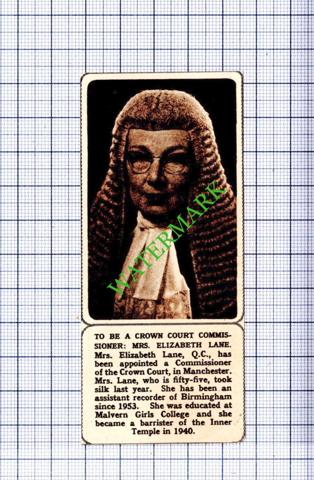 Mrs Elizabeth Lane QC -   1961 Small Cutting