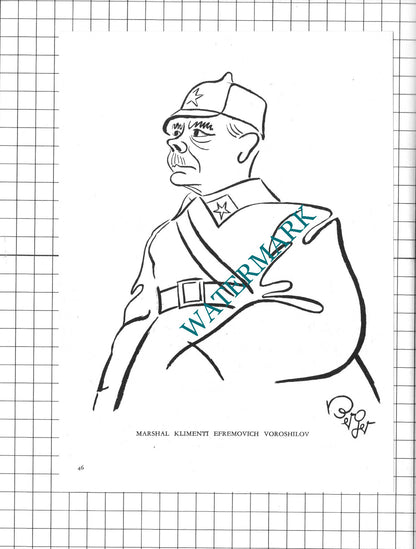 Pope Pius XII / Marshal Klimenti Voroshilov Caricature - 1950 Clipping / Print