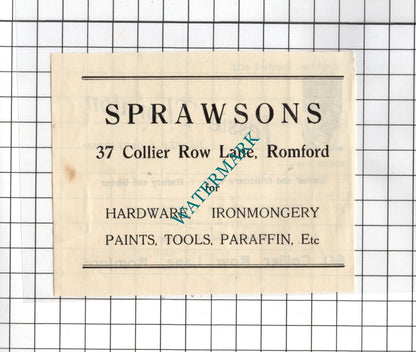 Jessie Thornton Romford London Draper / Sprawsons Romford - 1954 Small Advert