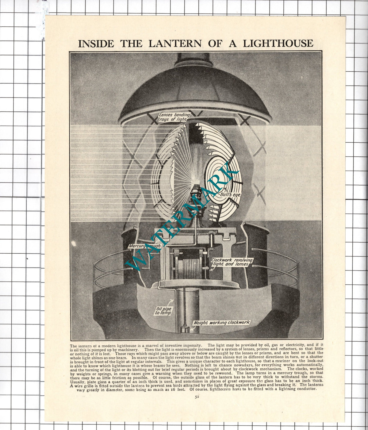 Inside The Lighthouse Lantern  - c.1940's Cutting / Print