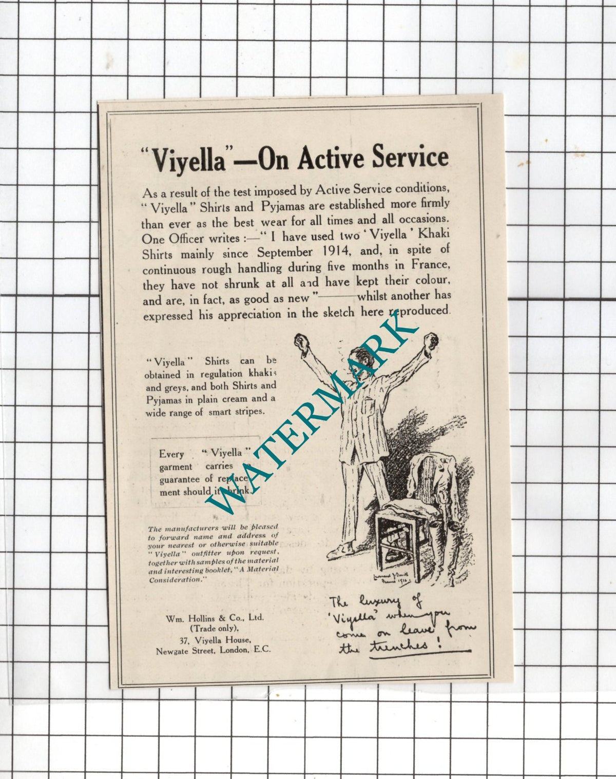 Viyella Wm Hollis & Co Ltd London World War One WW1 - 1916 Small Advert