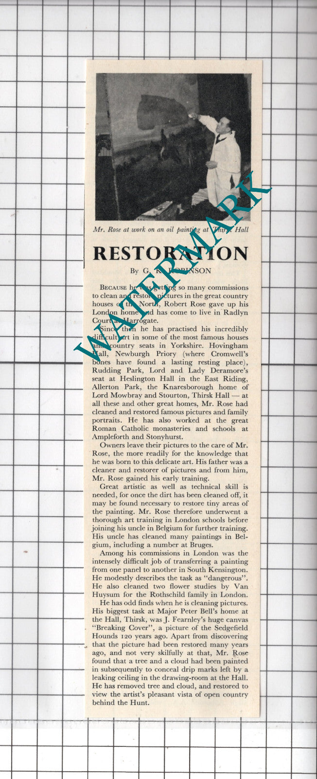 Robert Rose Harrogate Yorkshire Thirsk Hall Major Peter Bell - 1954 Clipping