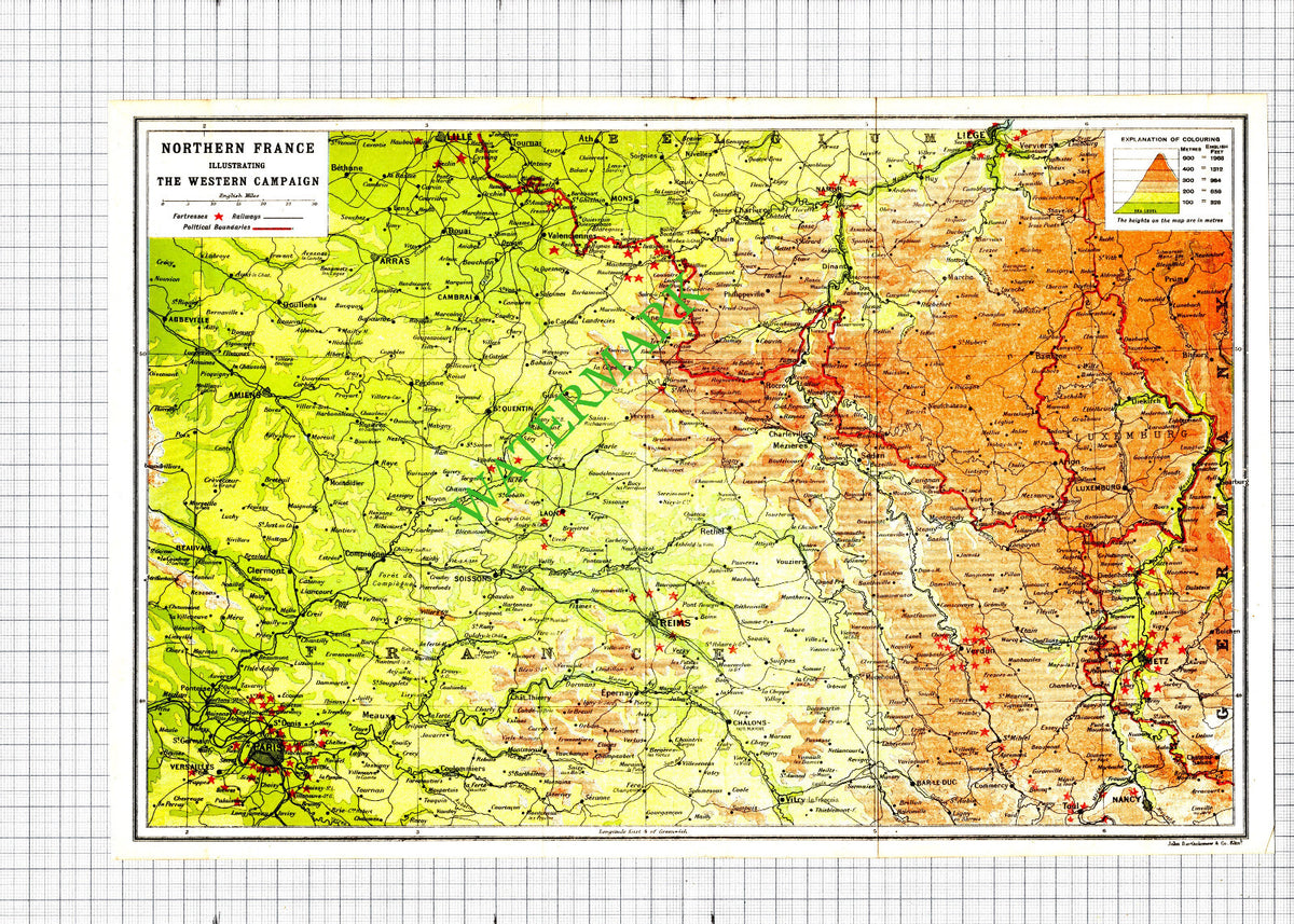 Northern France Map  Western Campaign Great War WW1 - c.1920 Pullout / Print