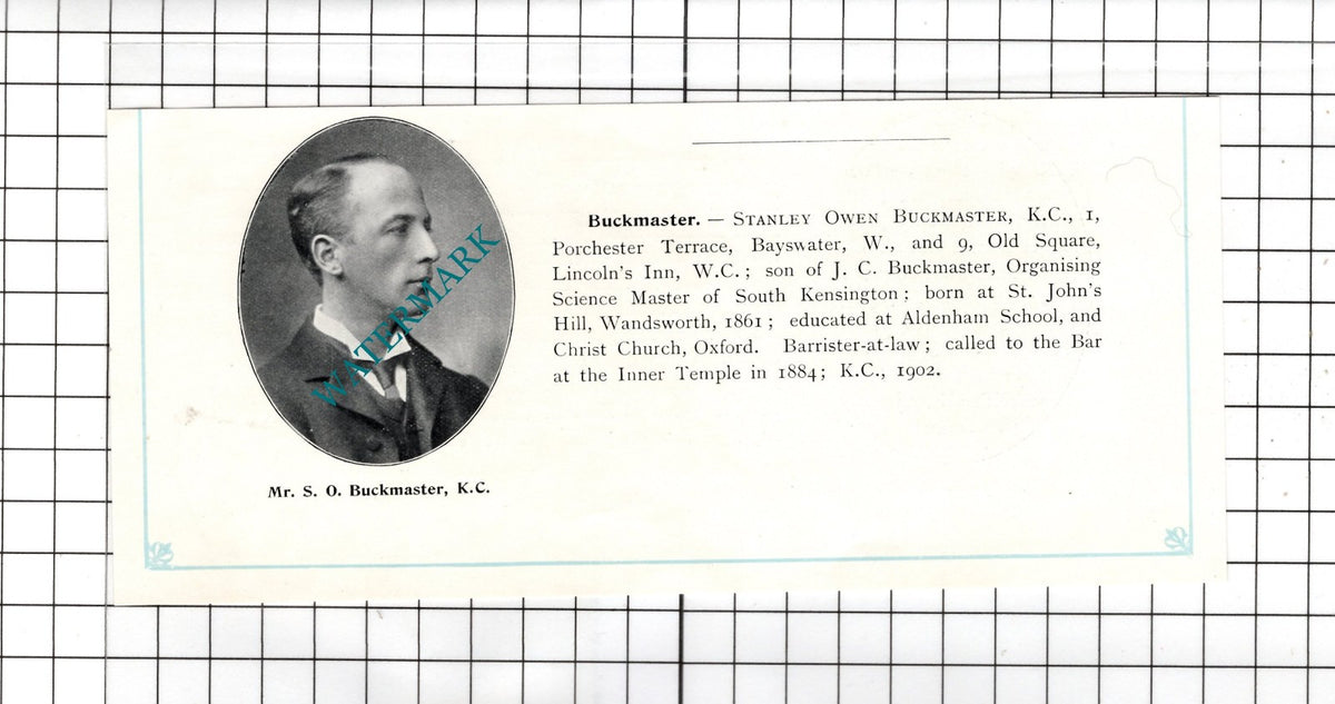 Stanley Owen Buckmaster / Archibald Henry Bodkin Milford-on-Sea  c.1905 Clipping