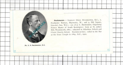 Stanley Owen Buckmaster / Archibald Henry Bodkin Milford-on-Sea  c.1905 Clipping