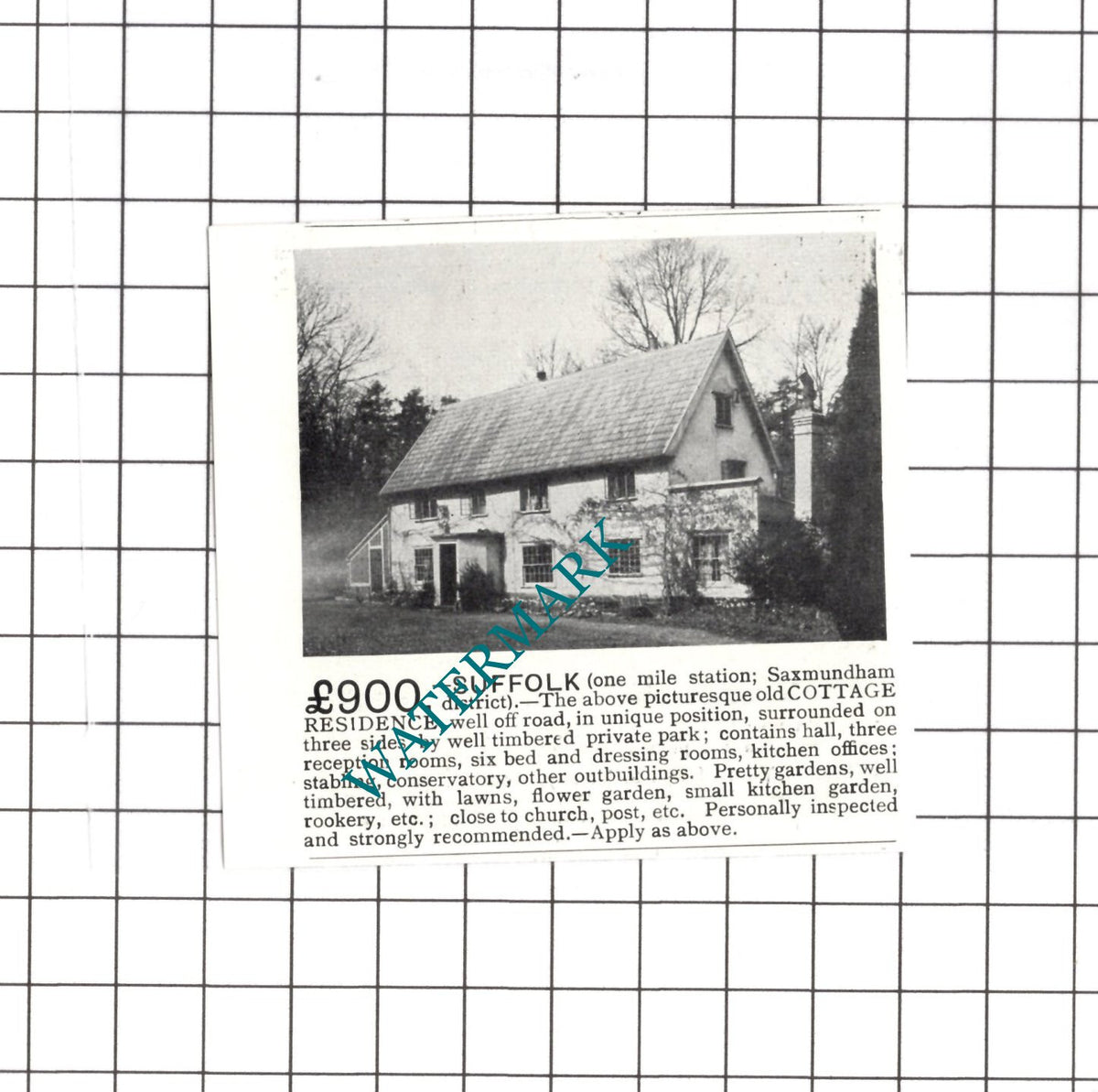 Saxmundham Suffolk House Sale Advert  - 1903 SMALL Clipping